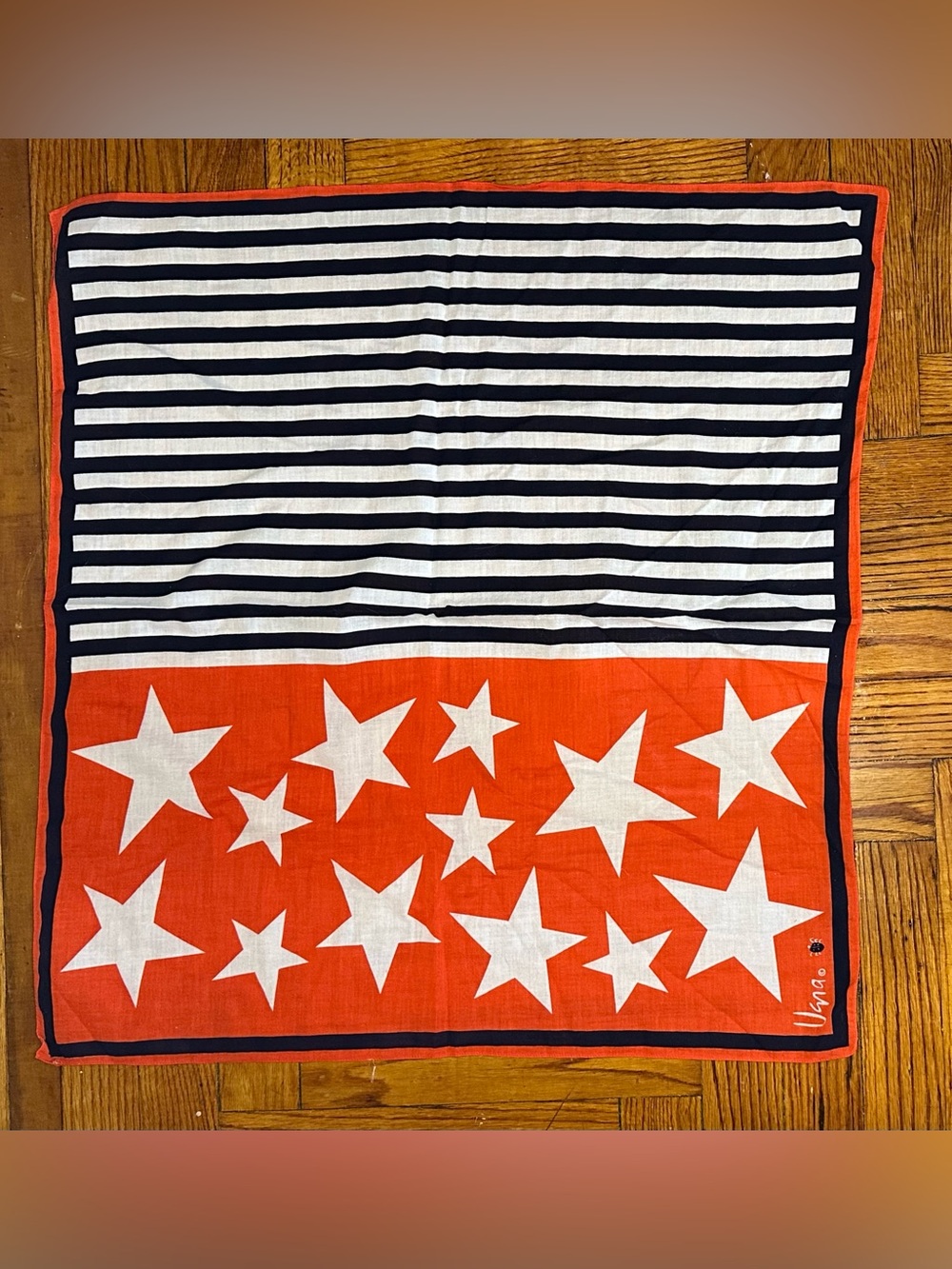 Vera Neumann Vintage Stars and Stripes Square Scarf 100% Cotton Made in Japan